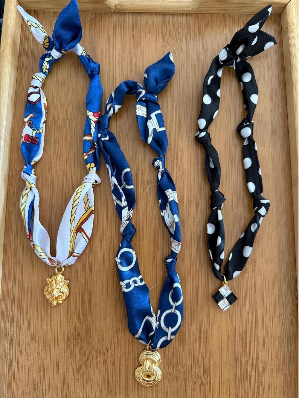 3 vintage charm scarf necklaces